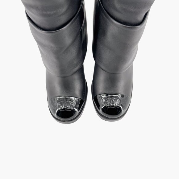 CHANEL Black Ankle Boots with Patent Toe - Picture 4 of 15